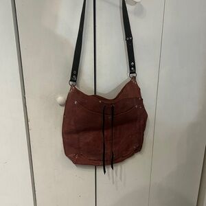 Women's Distressed oversized Genuine Leather Crossbody Shoulder Bag in Burnt Red
